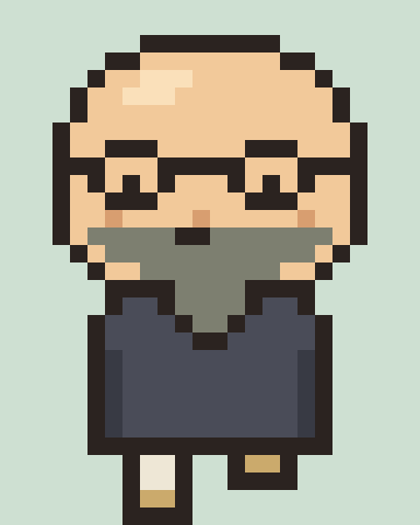笠をかぶって歩く山頭火のドット絵